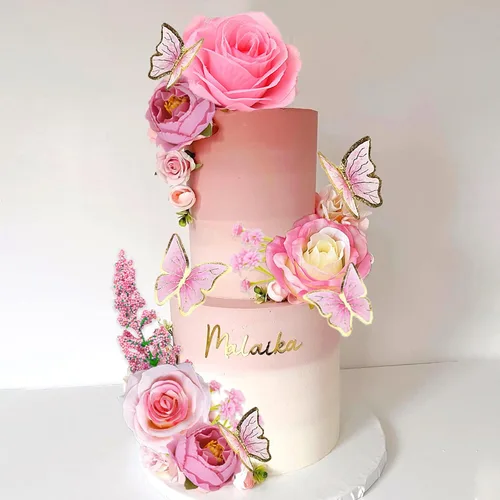 Vista 4 de 17 PCS Adornos para Tartas de Flores Estilo Boho Decoraciones de Pastel de Mariposa con Rosas Artificiales Claras Eucalipto para Suministros de Boda