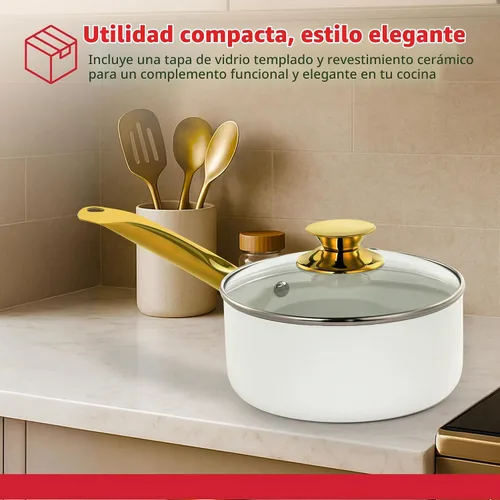 Vista 8 de Holstein Housewares Sartén antiadherente de cerámica de 2.5 cuartos de galón con tapa, sartén multiusos para cocinar a fuego lento y hervir, mango