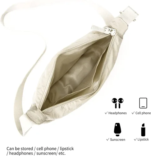 Vista 2 de Bolsos cruzados de nailon para mujer, bolsa pequeña de media luna, bolsa ligera para el pecho, riñonera con correa para el hombro para viajes diarios