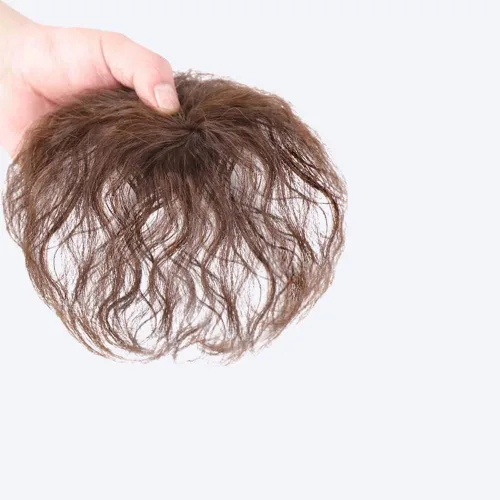 Vista 5 de Jowxsx 2 clips, piezas de peluca marrón claro para la parte superior de la cabeza, repuesto de la parte superior del cabello rizado, postizo