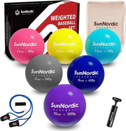 Vista 12 de SunNordic 6 Pack Smooth Weighted Baseball Set with Resistance Band 3.5-53oz, Variable Weight Plyometric Baseballs with Pump & Carry Bag, Improved