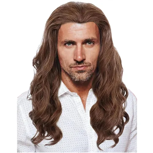 Vista 10 de Peluca negra para hombre, estilo hippie, larga, ondulada, de los Negro