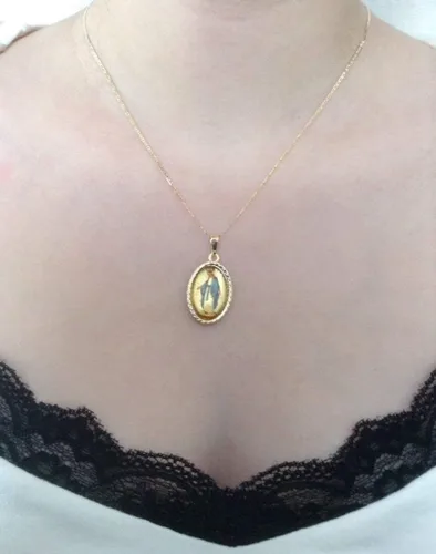 Vista 5 de Medalla de la Virgen la Milagrosa Collar 17 Pulgadas Cadena Plana Medalla Milagrosa