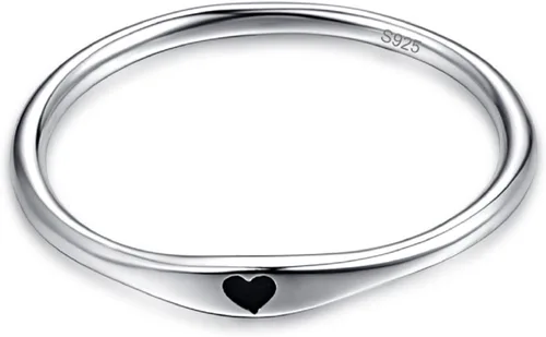 Vista 4 de Anillo de compromiso apilable de plata de ley 925 con forma de corazón tallado simple para ella, talla 5-10