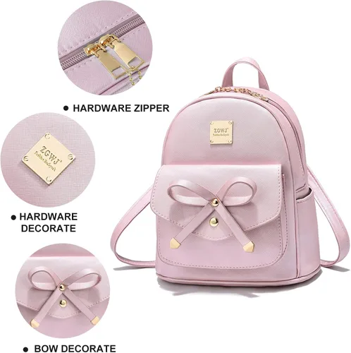 Vista 6 de ZGWJ Mini mochila de cuero con moño, mochila pequeña, linda mochila casual de viaje para niñas y mujeres, M, Mochilas tipo mochila