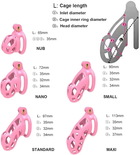 Vista 3 de Jaula de castidad rosa 2.0 dispositivo de castidad masculina con 4 anillos de resina ligera jaula de castidad para hombre pene ejercicio de bondage