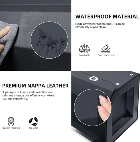 Vista 7 de Organizador de maletero de automóvil, organizador de almacenamiento resistente con tapa y asa de empuje, organizador plegable de cuero para SUV
