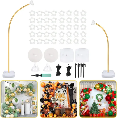 Vista 9 de Kit de arco de globos AerWo 2.85 m y 1.83 m, soporte de arco de globos medio flexible con base, marco de globos para piso, telón de fondo para boda