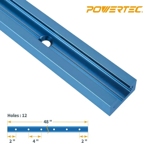 Vista 8 de POWERTEC 48 pulgadas universal T-Track 2PK con abrazadera de palanca de sujeción horizontal 4 unidades y placa de montaje para plantillas
