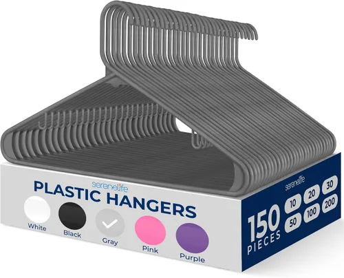 Vista 37 de SereneLife - Juego de 10 perchas de plástico con gancho de metal, color negro Non-Slip, Lightweight hangers with a slim profile help keep closets