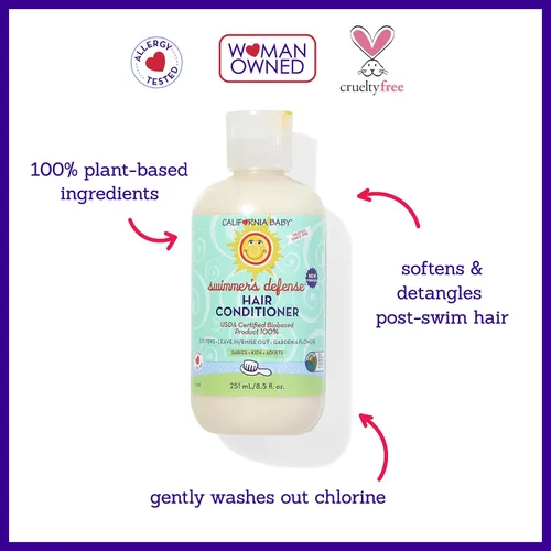 Vista 3 de California Baby Acondicionador de cabello Swimmers Defense 100% a base de plantas Hidratante después de nadar Acondicionador para enjuagar