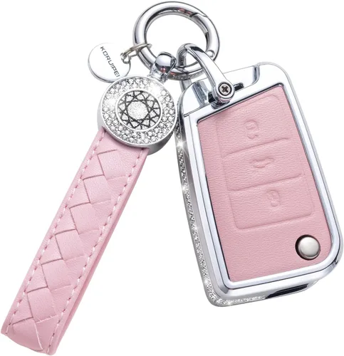 Vista 56 de Funda para llave inteligente con llavero, de piel auténtica color rosa, con cristales, carcasa protectora