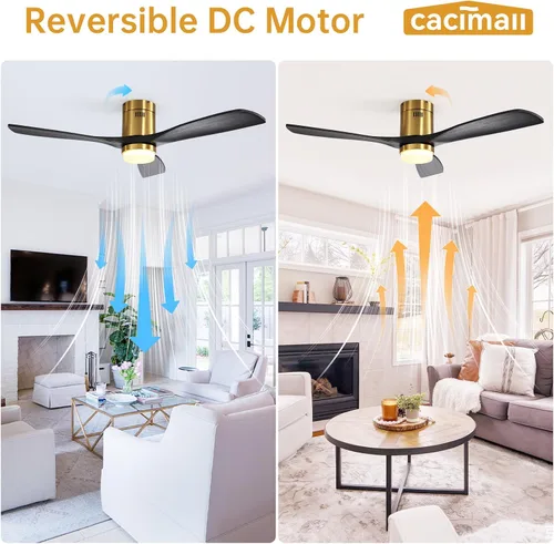 Vista 6 de CACI Mall Ventiladores de techo inteligentes de madera de 52 pulgadas con luces y control remoto, 3 cuchillas, perfil bajo, moderno, compatible