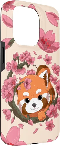 Vista 3 de Funda para iPhone 15 Pro Cute Red Panda y Sakura Cherry Blossom