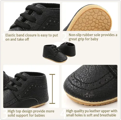 Vista 4 de Meckior Mocasines clásicos de piel sintética para bebés, niños y niñas, zapatos de vestir Oxford para primeros pasos, zapatos planos para cuna