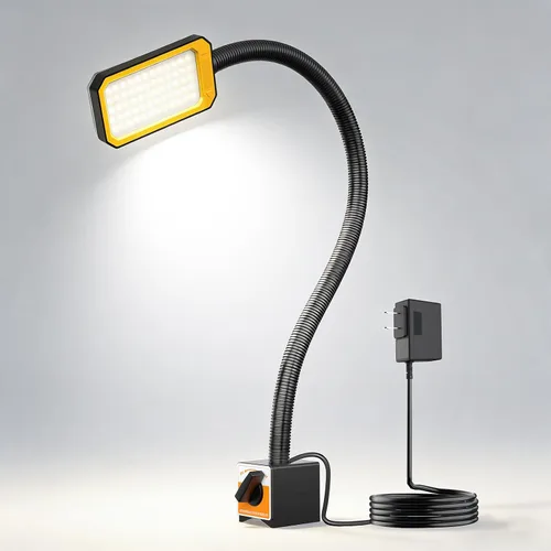 Vista 7 de Luz de trabajo magnética LED, 15W de alta luminosidad, lámpara de cuello de cisne flexible con base magnética fuerte para torno, fresado, prensa