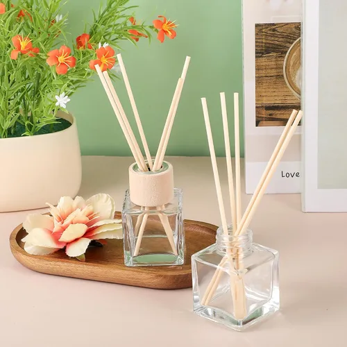 Vista 6 de Juego de 12 botellas difusoras de varillas vacías de fragancia de vidrio difusor, juego de botellas difusoras recargables con tapas de madera