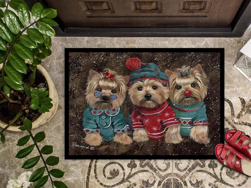Vista 3 de Caroline's Treasures PPP3291JMAT Yorkshire Terrier Yorkie Christmas Elfos Felpudo de 24 x 36 pulgadas, tapete para puerta delantera