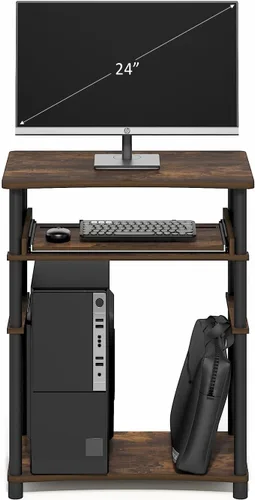Vista 4 de Furinno Escritorio para el hogar, escritorio para juegos de 23.6 pulgadas de ancho con bandeja para teclado, estante abierto, escritorio para Ámbar