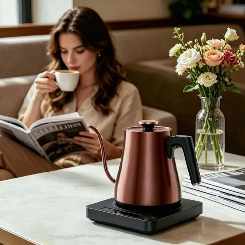 Vista 7 de Gooseneck Electric Kettle 1.0L,1000W, Smart, Pour Over, Copper 104-212°F, LED Digital Display, Touch control, Keep Warm, 304 SS BPA-Free, Auto