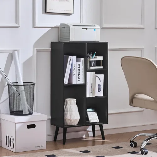 Vista 3 de LEYAOYAO Estantería de 5 cubos de 3 niveles con patas, estante negro menta para libros para niños, bonito organizador de almacenamiento, estantes