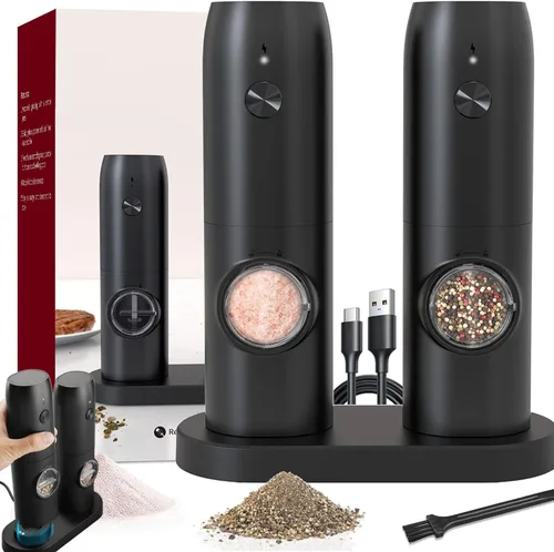 Vista 8 de Molinillo de sal y pimienta eléctrico por gravedad, molinillo de pimienta automático, recargable por USB, grosor ajustable, operación con una sola