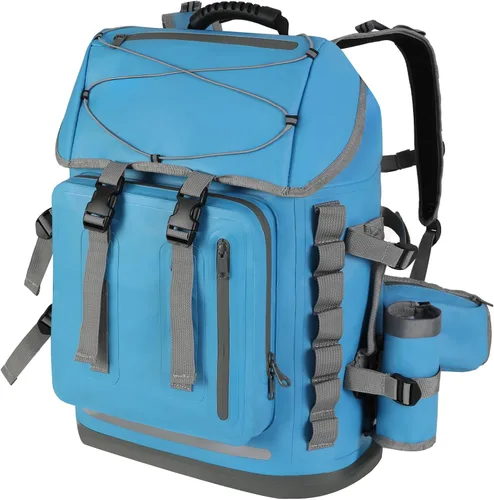 Vista 11 de MORXPLOR Mochila impermeable, mochila de senderismo resistente, cierre superior enrollable de 35L/55L con tapa, bolsa seca flotante acolchada Negro