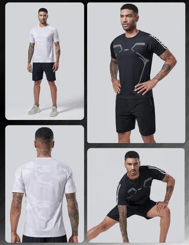 Vista 3 de Paquete de 5 camisetas de manga corta, con cuello redondo y de secado rápido para hombre, camisetas deportivas para correr, entrenar o ir al gimnasio