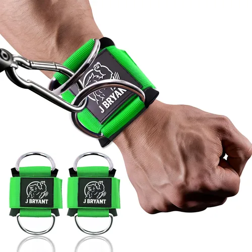 Vista 8 de J Bryant Puños de muñeca para elevación lateral de máquina de cable, correas de doble anillo en D resistentes con neopreno acolchado, cómodo soporte