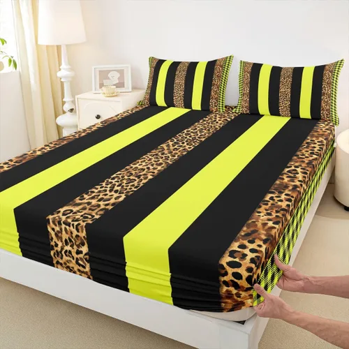 Vista 16 de Manfei Leopard Print Fitted Sheet Twin Size,Blue Brown Black Stripes Bedding Set 2pcs,Wild Animal Cheetah Skin Bed Sheets with 1 Pillowcase,Kids