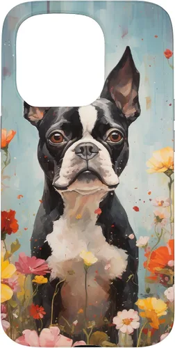 Vista 14 de Boston Terrier in Flower Garden Dog Art Lovers Design Case for iPhone 17