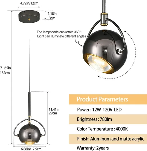Vista 2 de Lámpara Colgante Moderna, Iluminación Colgante LED Regulable en Negro, Luces Colgantes Ajustables para Isla de Cocina, Comedor, Dormitorio, Bar