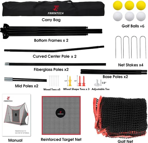 Vista 6 de Red de práctica de golf, red de campo de conducción resistente con objetivo de astillado de alto impacto, incluye bolsa de transporte y pelotas