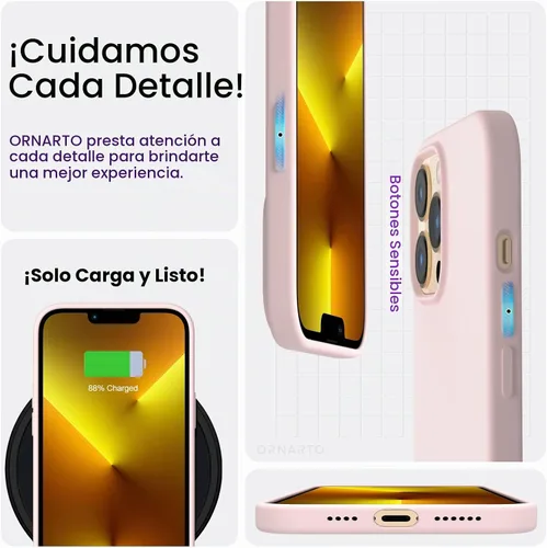 Vista 5 de ORNARTO Funda compatible con iPhone 13 Pro Max de 6.7 pulgadas, silicona líquida delgada de 3 capas cubierta completa de gel suave funda de 6.7 Tiza