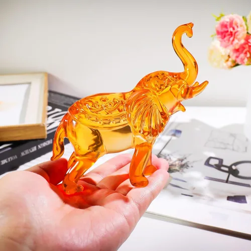Vista 5 de YWHL Figura de elefante de cristal ámbar, regalos para mujeres, estatua de cristal hecha a mano, regalo para amantes de los elefantes, figuras