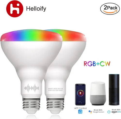 Vista 7 de helloify BR30 - Bombillas LED WiFi inteligentes, cambio multicolor RGBCW, blanco cálido a frío, regulable, compatible con Alexa y Google Home