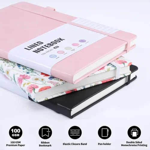 Vista 5 de Thboxes Cuaderno de 80 hojas, cuaderno ejecutivo de tapa dura de 5.7 x 8.3 pulgadas, para estudiantes, trabajadores, mujeres y hombres, bloc de Negro