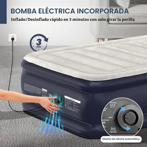 Vista 5 de Colchón de aire individual con bomba incorporada, colchón hinchable elevado de 18'' con autoinflado/desinflado en 2 minutos, colchón inflable