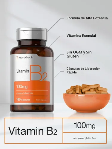 Vista 4 de Horbäach Vitamina B2 100mg 180 Cápsulas Suplemento de riboflavina