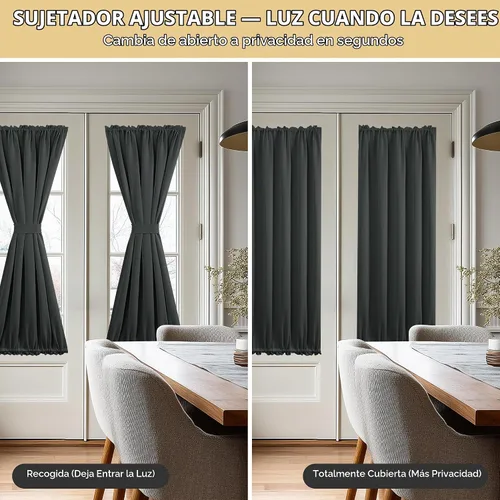 Vista 5 de Deconovo - Cortinas opacas para puerta francesa para ventana de puerta Gris oscuro