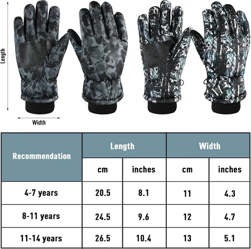 Vista 3 de SATINIOR 2 pares de guantes impermeables para niños, guantes de nieve cálidos para invierno, guantes de esquí para niños y niñas, resistentes al