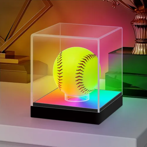 Vista 11 de LASOA Vitrina de béisbol con luz LED RGBW, caja de exhibición de acrílico para recuerdos, protección UV, a prueba de polvo para pelota autografiada