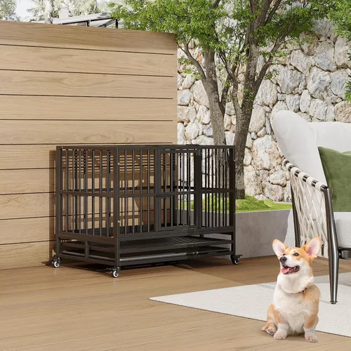 Vista 7 de Jaula resistente para perros grandes, perrera de acero a prueba de escapes para interiores, XL XXL, jaula indestructible extra grande para perros
