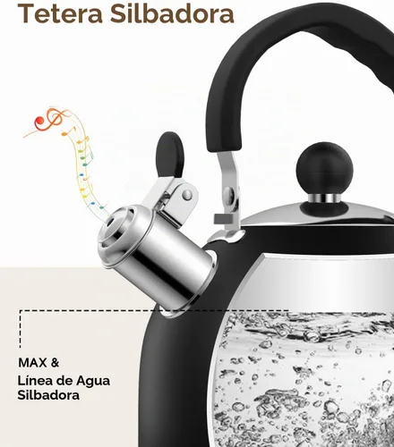 Vista 2 de Hervidor de té de acero inoxidable premium para estufa - Tetera clásica de 2 cuartos para estufa, hervidor de silbato fuerte con mango ergonómico
