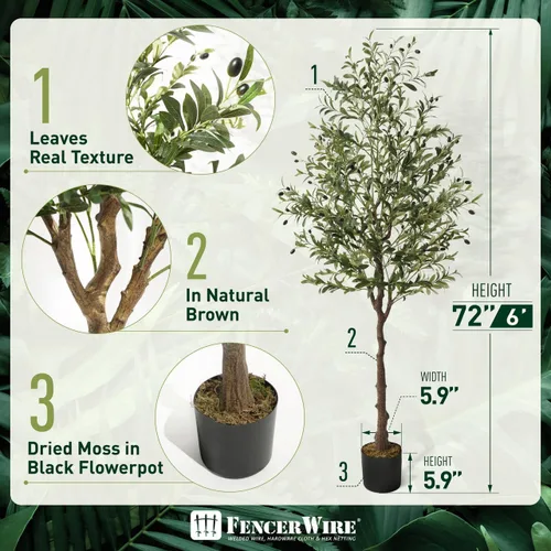 Vista 2 de Fencer Wire Árbol topiario artificial en maceta, rama de olivo sintético y fruta, decoración moderna de planta sintética en maceta para interiores