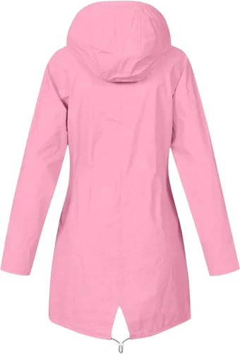 Vista 2 de Chaqueta de lluvia para mujer, ligera, impermeable, plegable, con capucha, cortavientos ajustable, resistente al viento, para exteriores