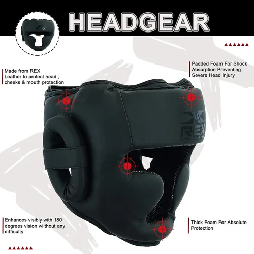 Vista 2 de REX - Casco de boxeo, artes marciales de artes marciales, hecho de cuero Rex Muay Thai con acolchado grueso