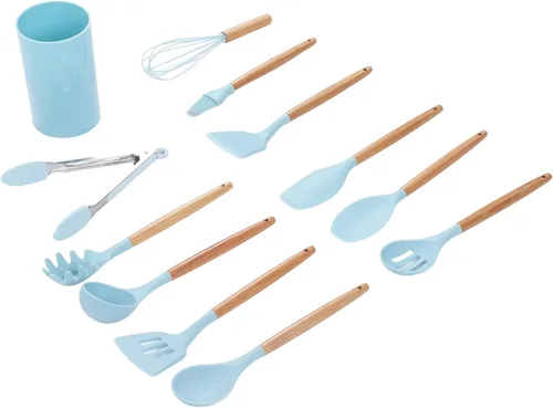 Vista 2 de 12PCS Kitchen Utensil Set, Non Stick Cooking Utensils with Wooden Handle, Silicone Kitchenware for Home and Restaurant Use, Includes Oil Brush