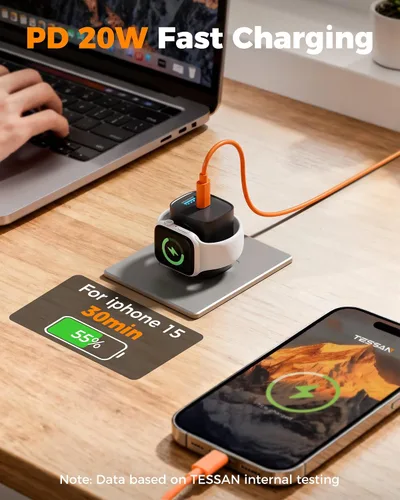 Vista 6 de TESSAN Bloques de carga para cargador de Apple Watch, bloque de cargador Negro