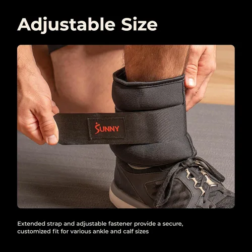 Vista 4 de Sunny Health & Fitness Pesas de tobillo (par) – 1,2,3,4,5 libras, opciones ajustables, resistentes al sudor, correa segura para fitness, caminar